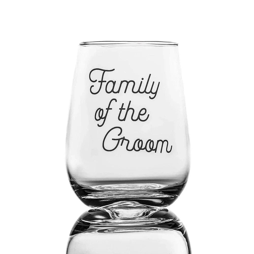 4 Pack Wedding Wine Glasses w/Decal “Family of the Bride” “Family of the Groom”